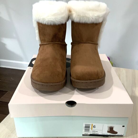 NWT!! Chestnut/Brown Faux Suede Fur Trimmed Boots By SO Sonoma Size 6 - Picture 2 of 8